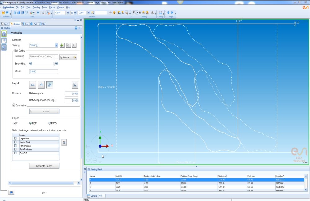 Blank outline and nesting of a dash panel – Courtesy AP&T