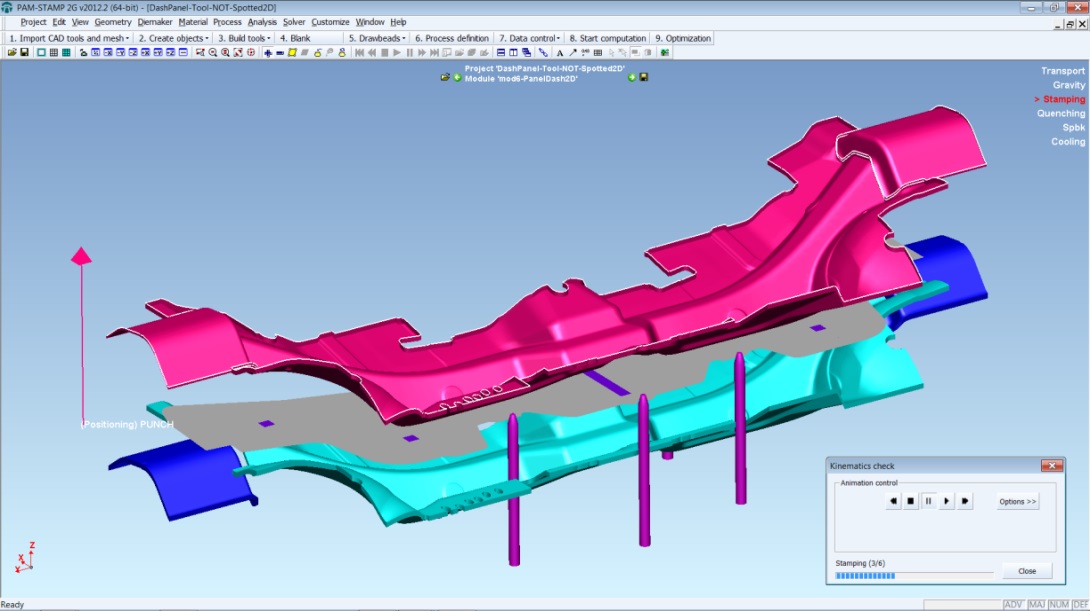 Hot forming process of the dash panel in 6 steps – Courtesy AP&T